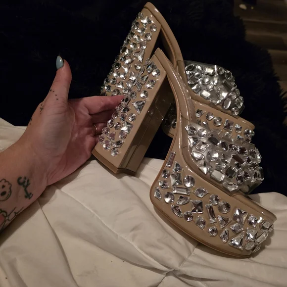 Embellished Tan Platform Heels - Picture 2 of 2